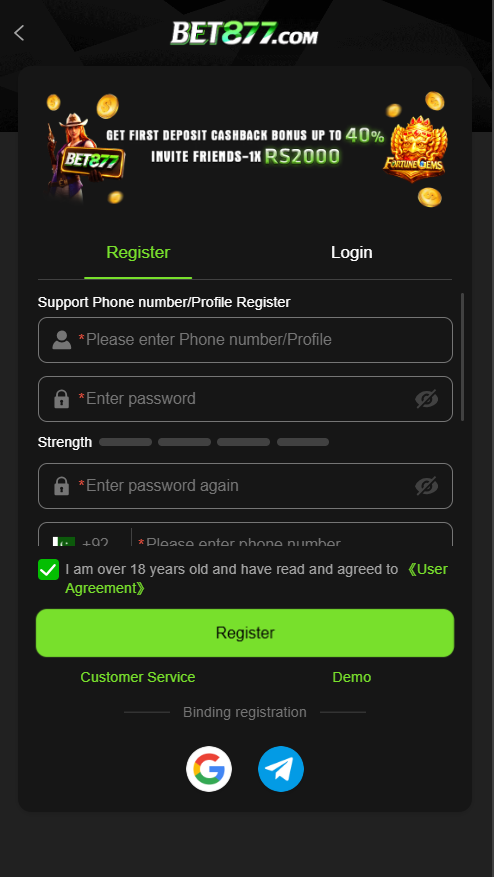 BET877 GAME-REGISTERATIN