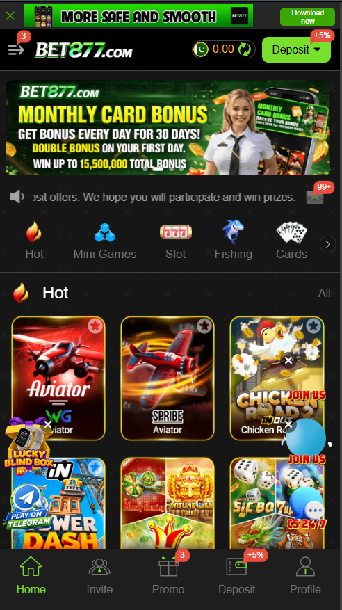 BET877 GAME main dashboard showing game categories and PKR balance